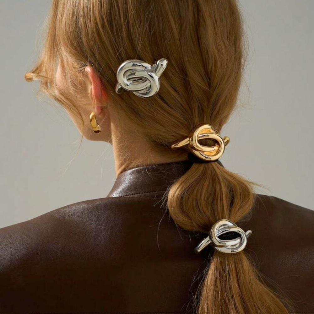 GOLD OR SILVER Metal Geometric Hair Tie/Ponytail Holder - Picture 2 of 10